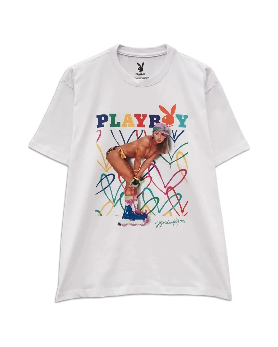 Playboy x JGC Roller Bunny t-shirt unisex cotone bianca