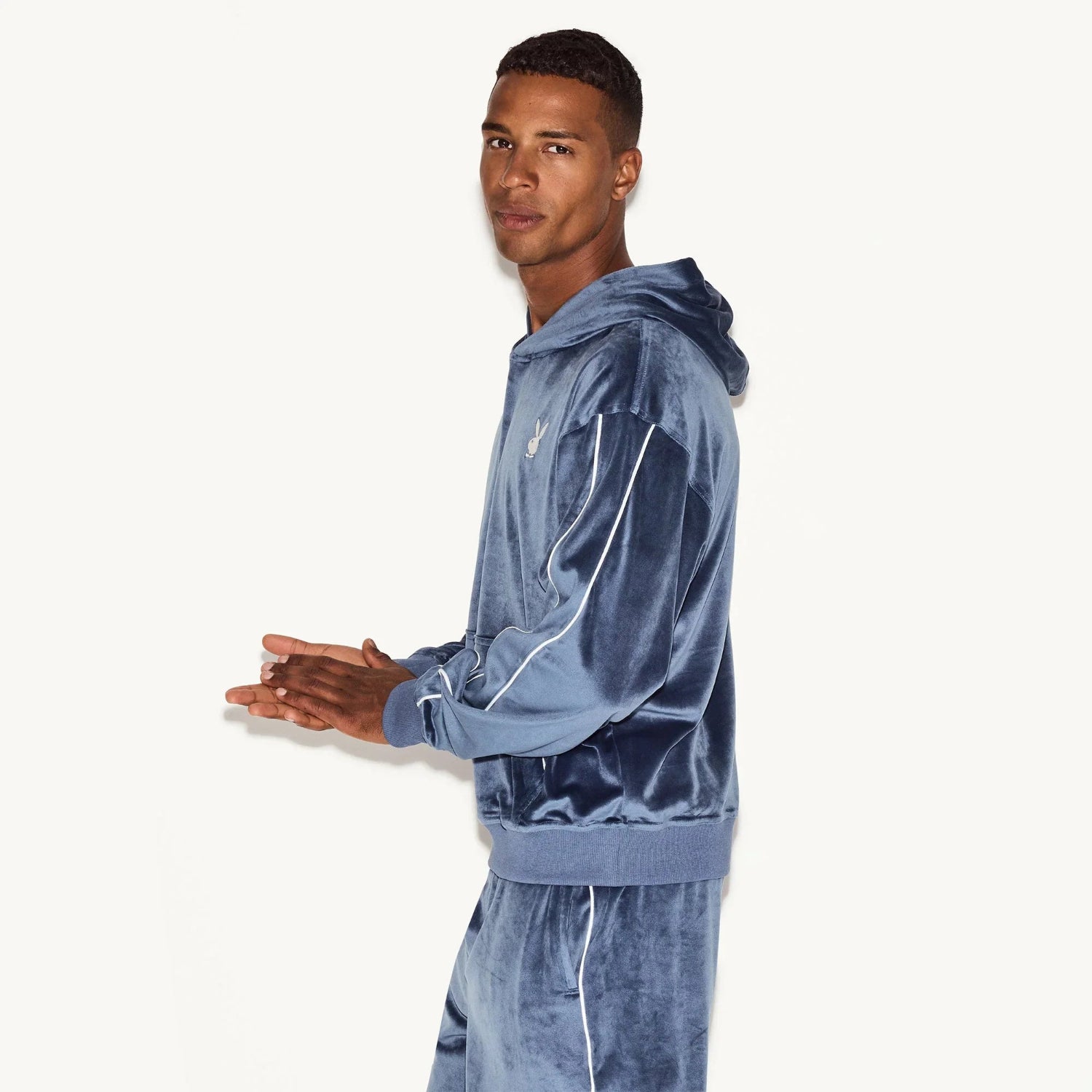 Playboy Velour Hoodie felpa velluto nera
