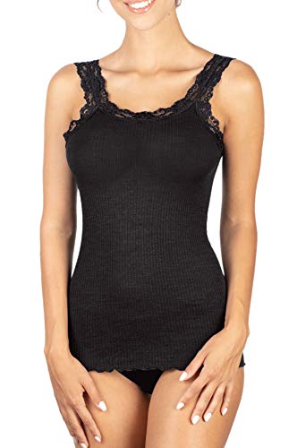 Egi canotta donna XL nera lana seta pizzo costine