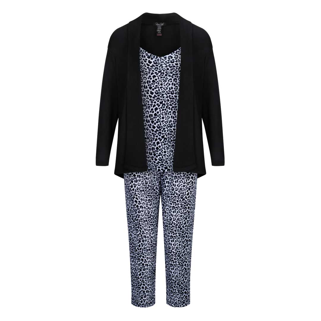 René Rofé Super Soft Pigiama 3 pezzi nero leopardato capri