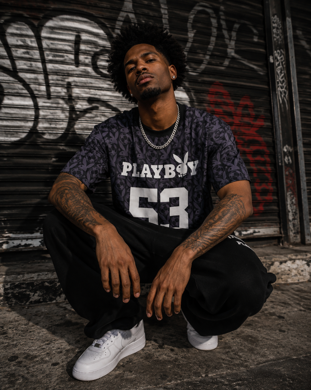 Playboy Monogram 53 Maglia Nera in Poliestere