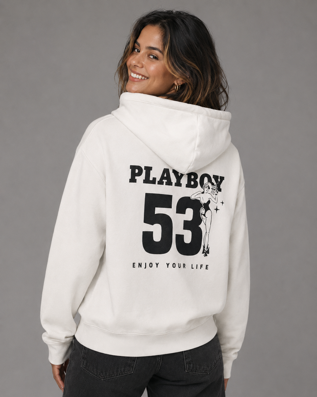 Playboy 53 Felpa con Zip Donna Uomo con Cappuccio Cotone
