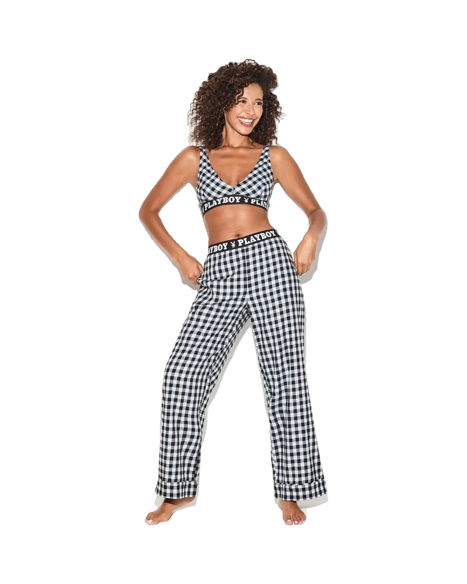 Playboy Flannel Sleep bralette quadri blu cotone modal