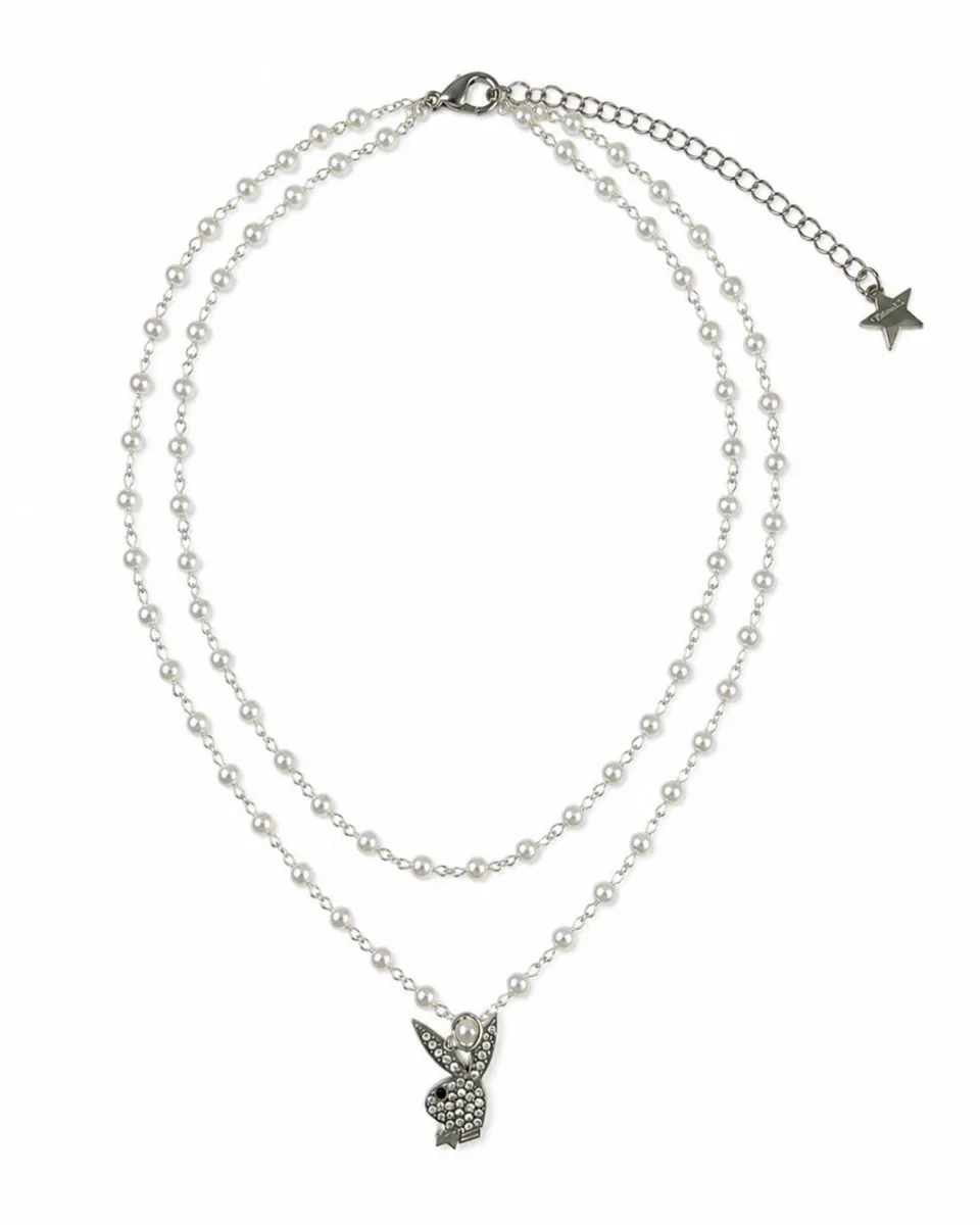 Playboy x Dalmata Double Pearl collana perle argento