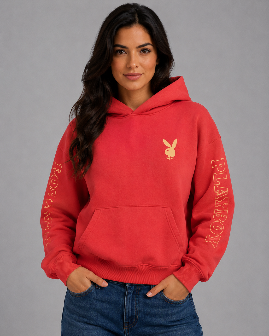 Playboy Bunny Logo hoodie felpa rossa vestibilità oversize