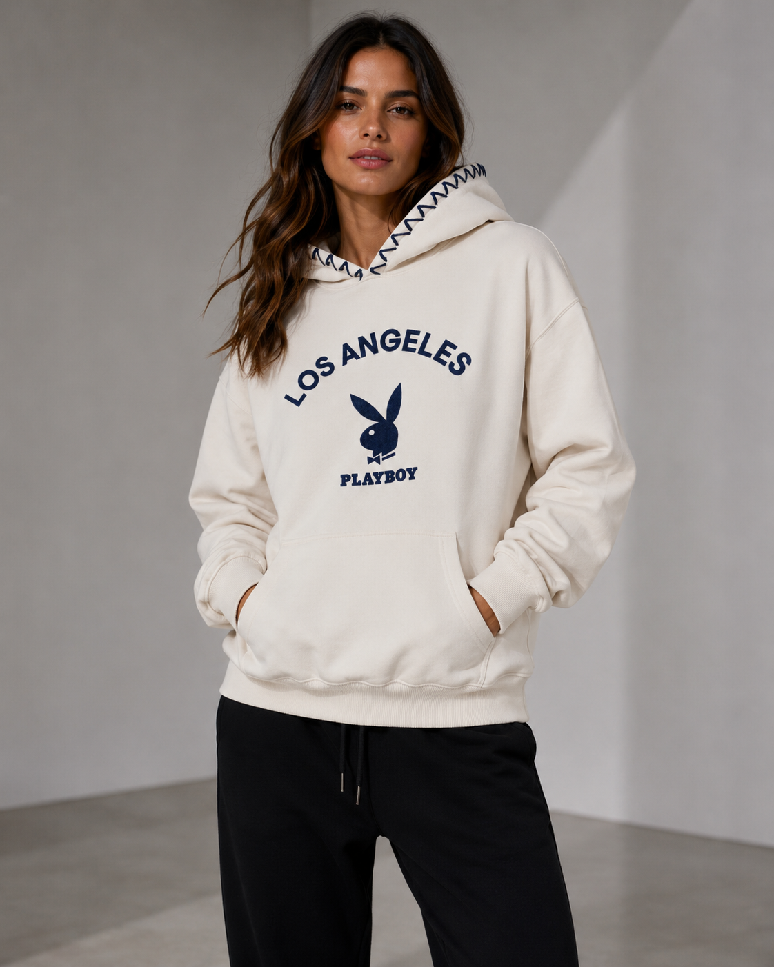 Playboy LA Hoodie felpa nera cappuccio cotone L
