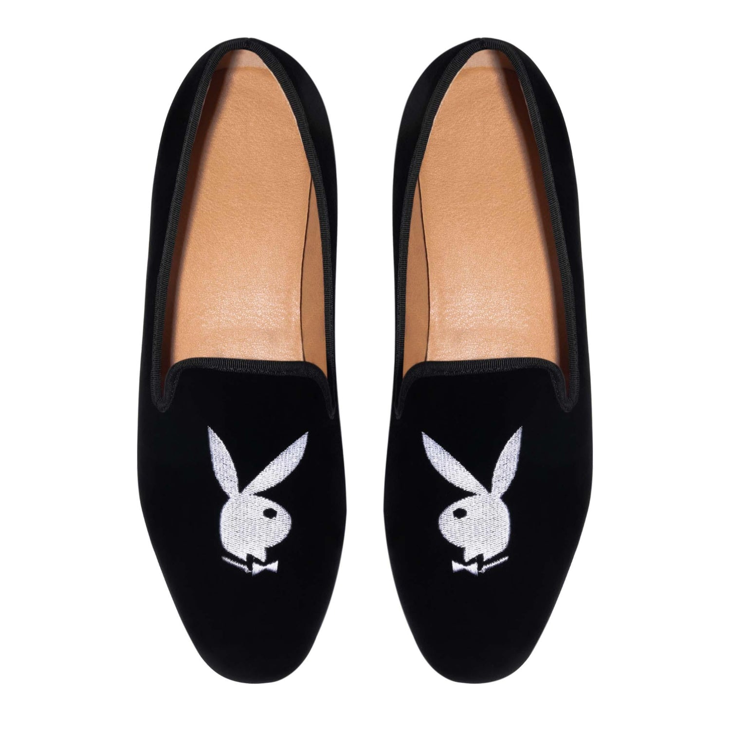 Playboy Rabbit Head mocassini uomo neri ricamati