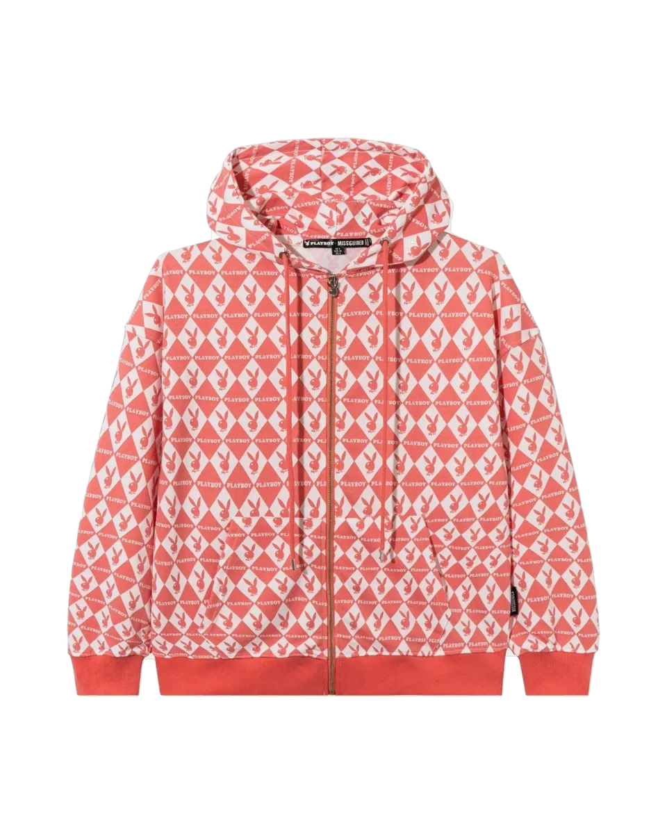 Playboy Rabbit Head Hoodie felpa zip Pink oversize