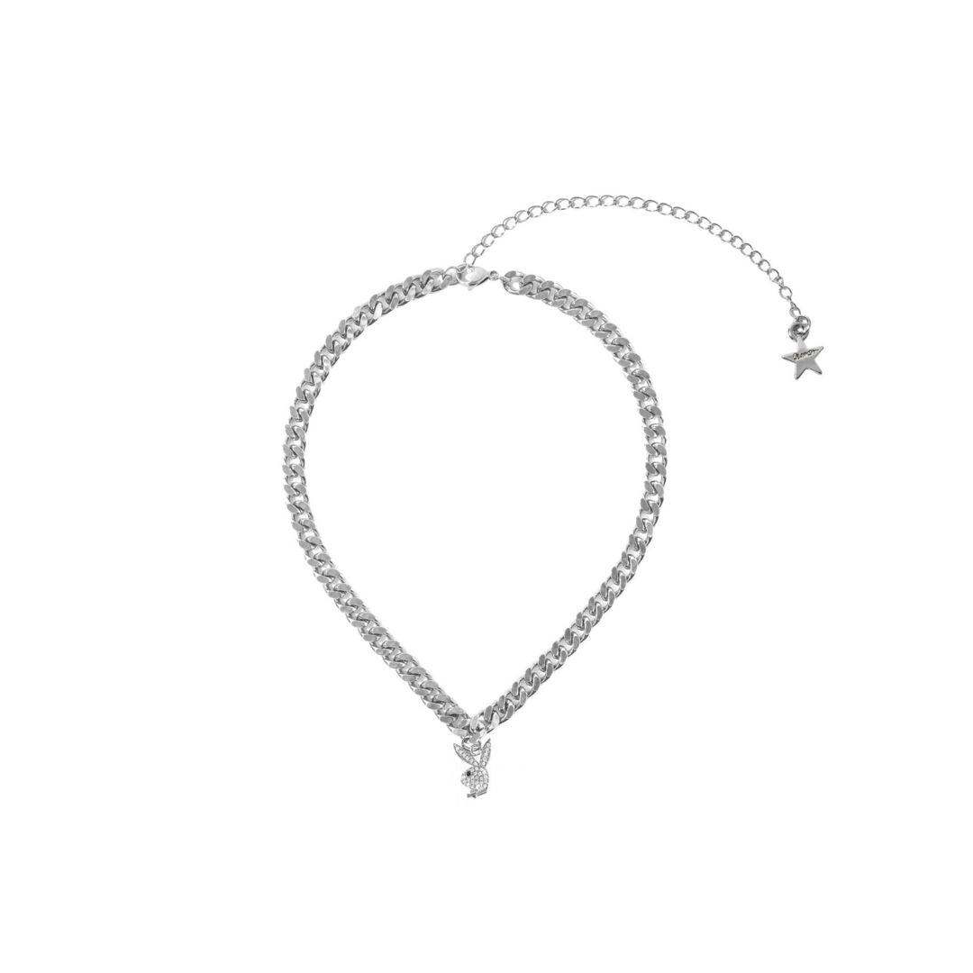 Playboy Dalmata Rabbit Head collana choker acciaio cristalli
