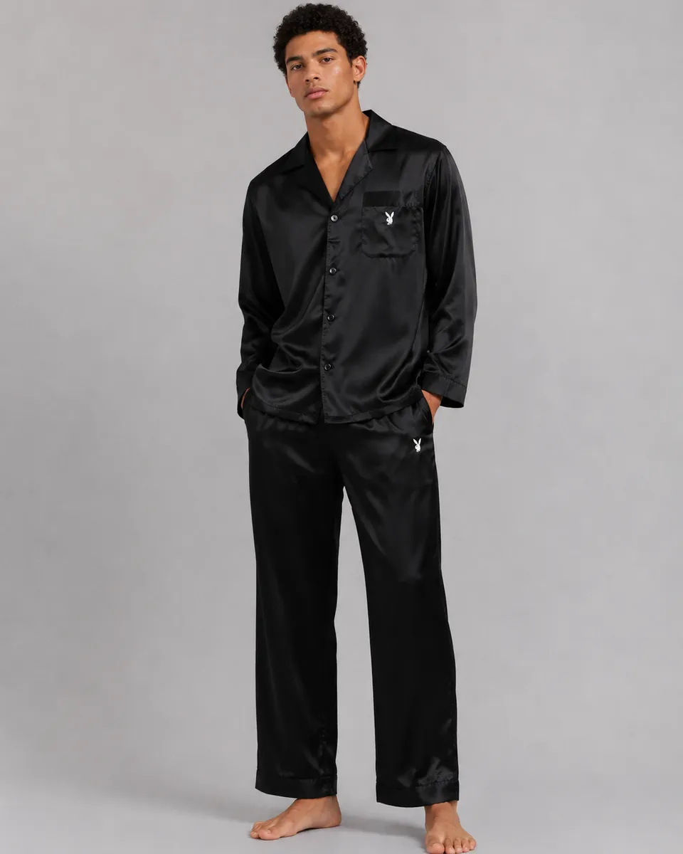 Playboy Satin Mansion set pigiama satin nero