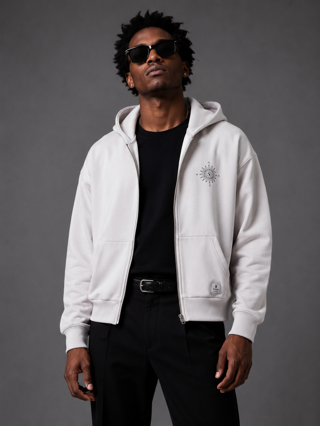 Playboy Compass Zip felpa con cappuccio nera M
