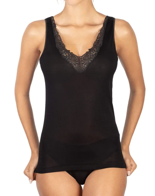 Egi Filo di Scozia Canotta Donna XXL Nero Pizzo Macramè