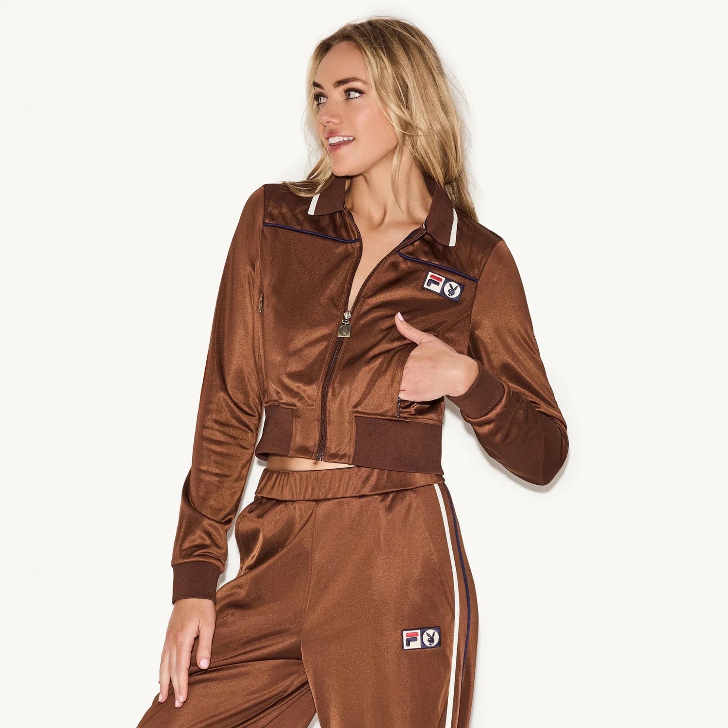 Playboy x FILA Mardi pantaloni tuta marroni poliestere