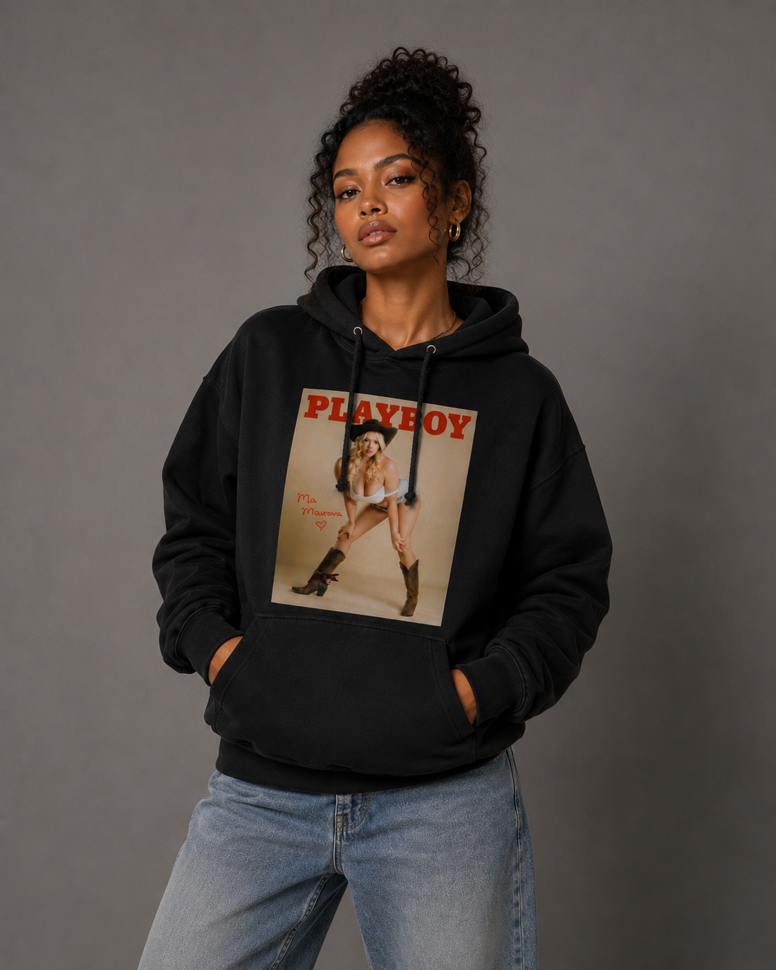 Playboy Mia Malkova Cover felpa cappuccio nera unisex