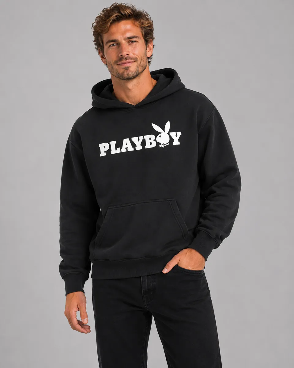 Playboy Masthead felpa cappuccio nera unisex fleece