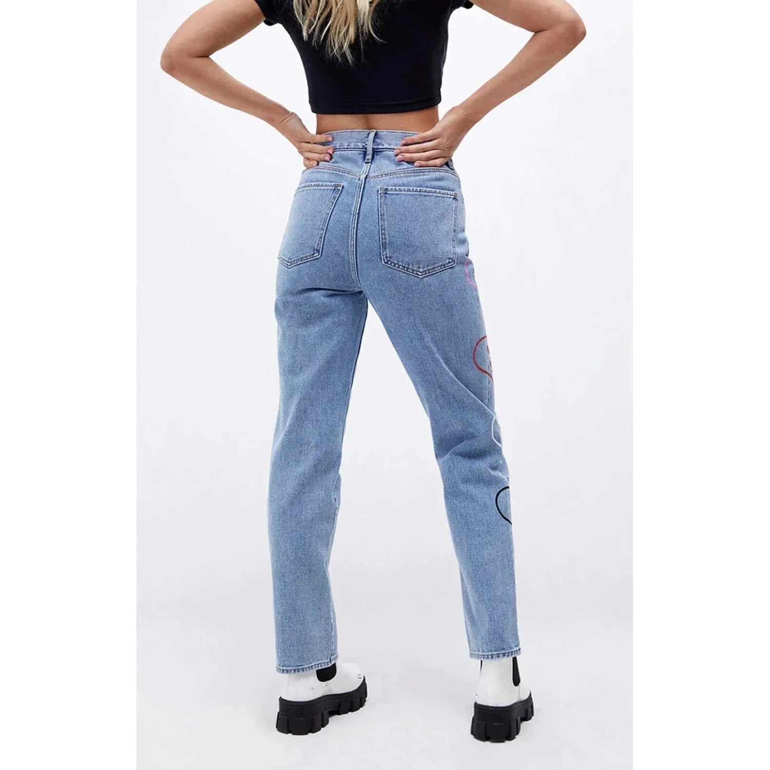 Playboy Baggy Bunny Heart Amore jeans denim vita alta