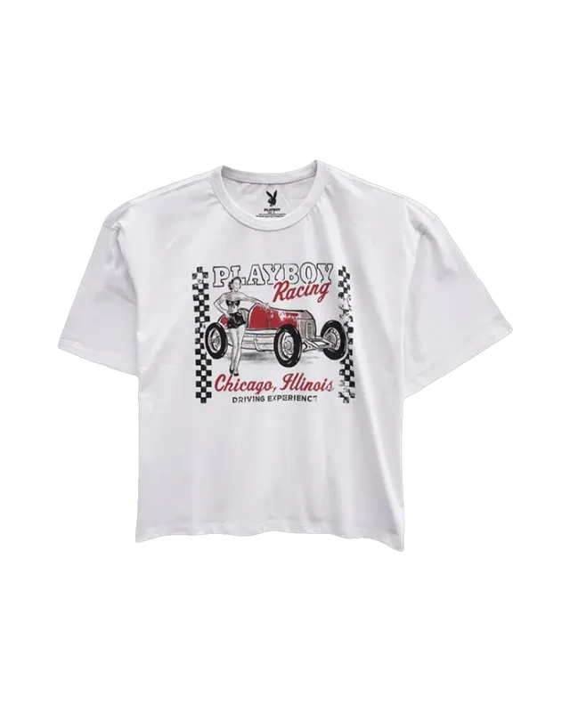 Playboy Racing Chicago Boxy Tee t-shirt bianca cotone