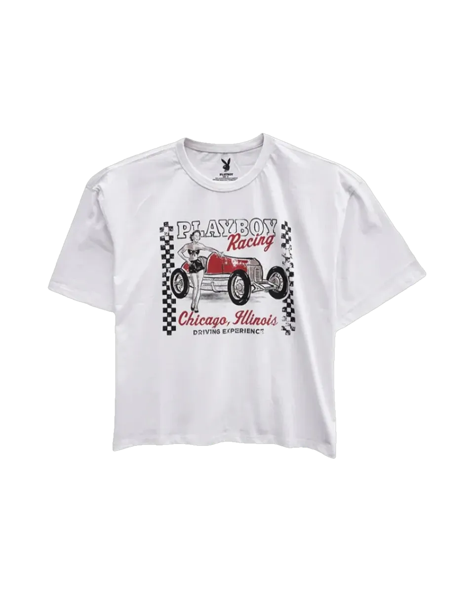 Playboy Racing Chicago Boxy Tee t-shirt bianca cotone