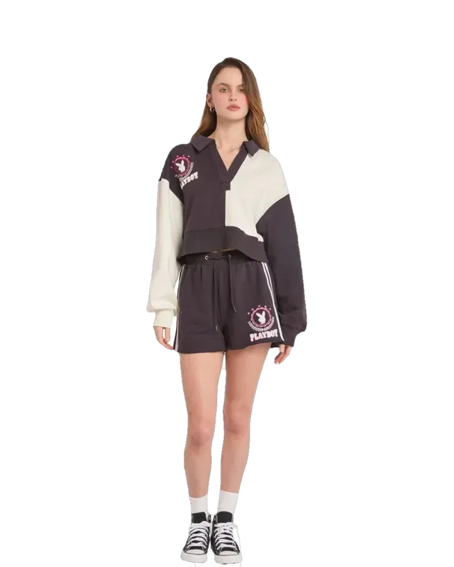 Playboy Varsity Shorts onyx cotone righe laterali