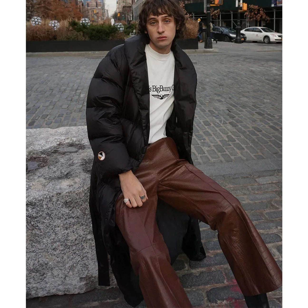 Playboy Crocodile Pantalone Flare pelle cioccolato