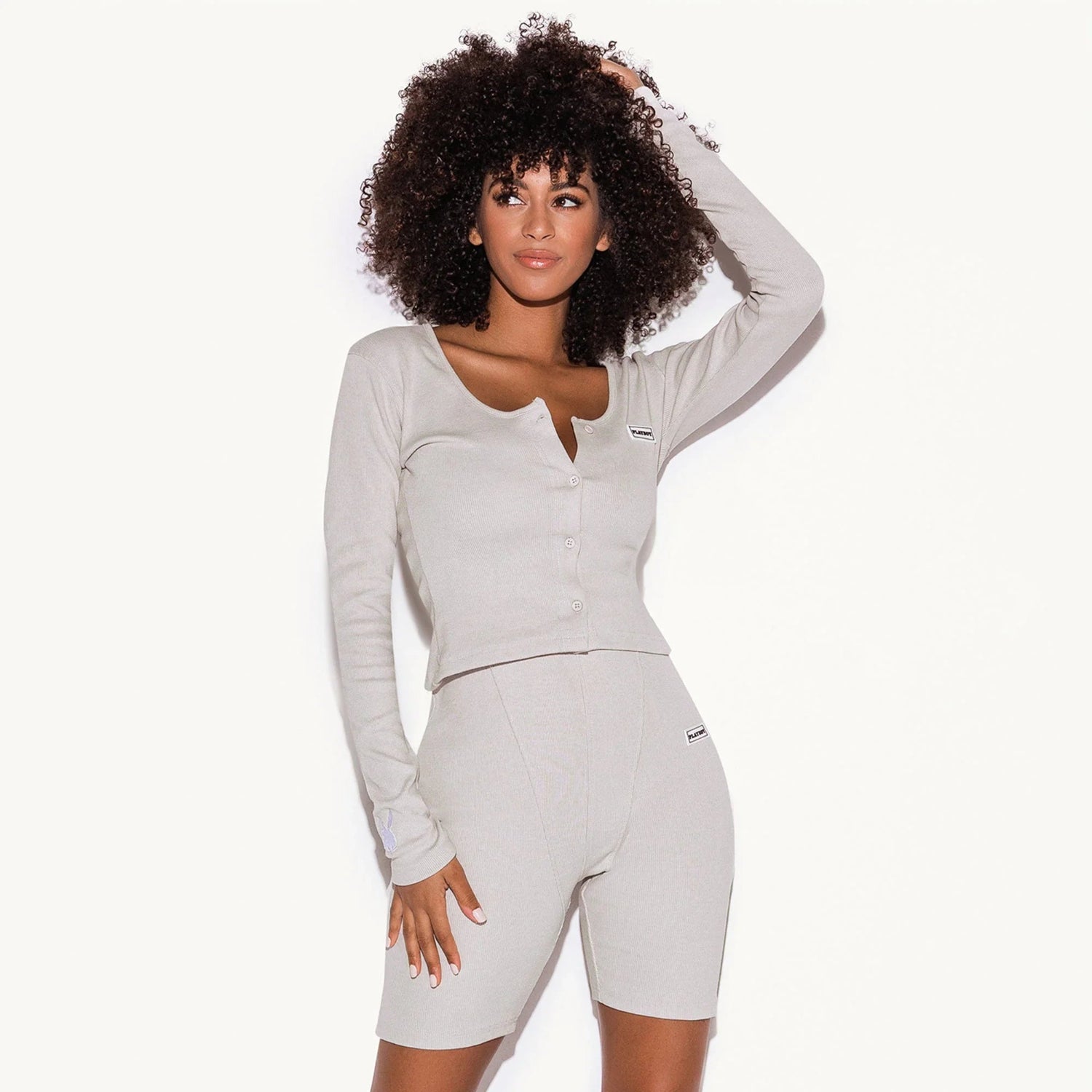 Playboy Lounge Rib pigiama top maniche lunghe beige