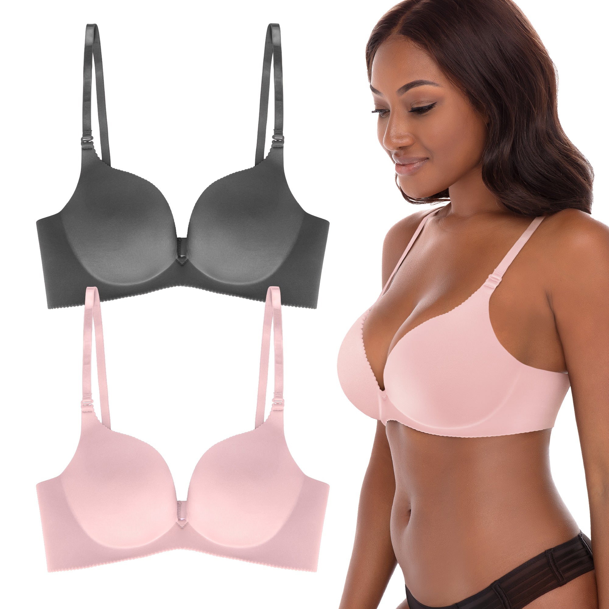 René Rofé reggiseno push-up senza ferretto 2 pack rosa