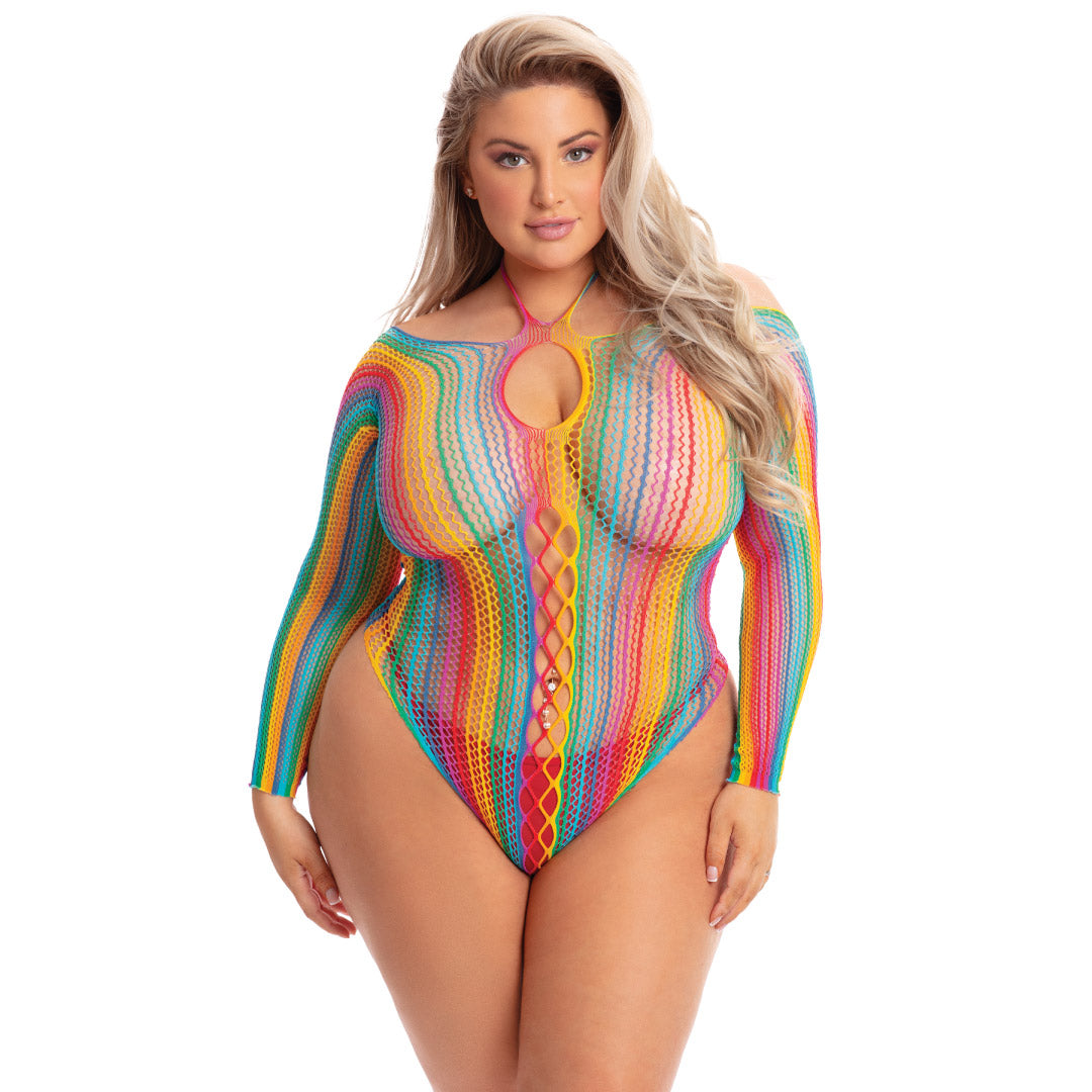 René Rofé More Color bodysuit rete rainbow OS