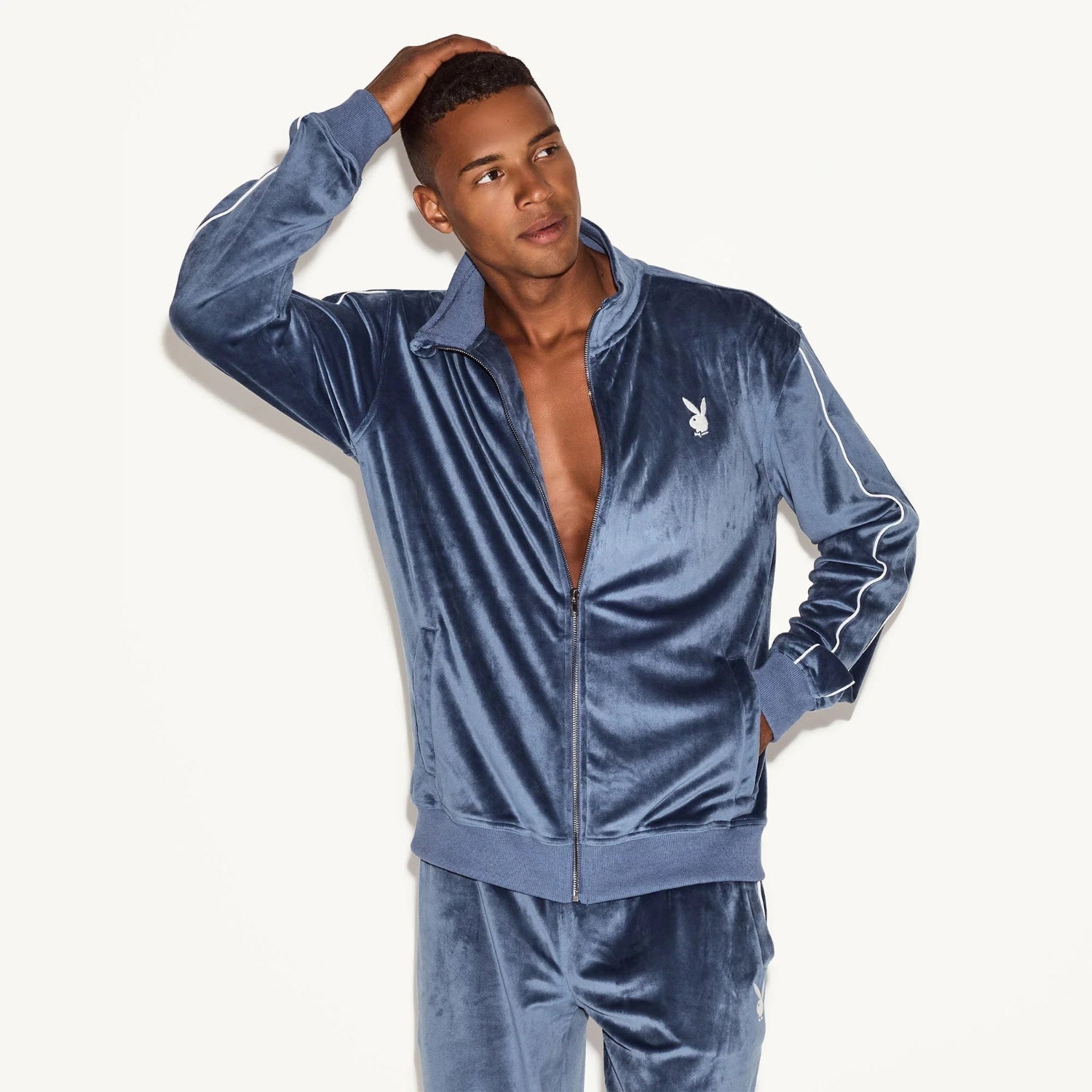 Playboy Velour Pant pantalone tuta uomo nero velluto morbido