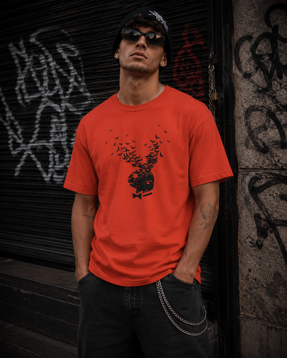 Playboy Exploding Bat T-Shirt arancione in cotone