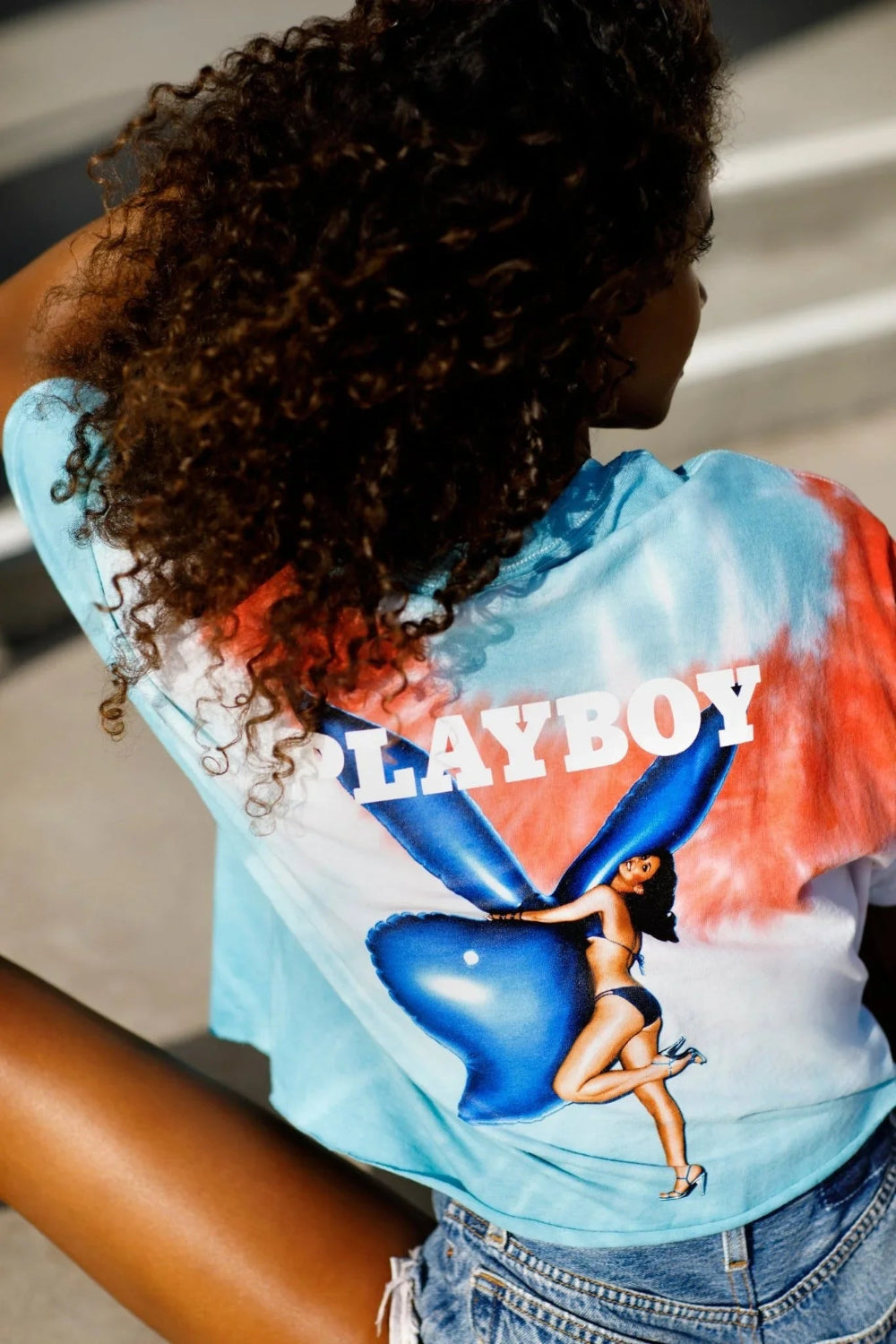 Playboy July 1977 crop t-shirt tie dye cotone M