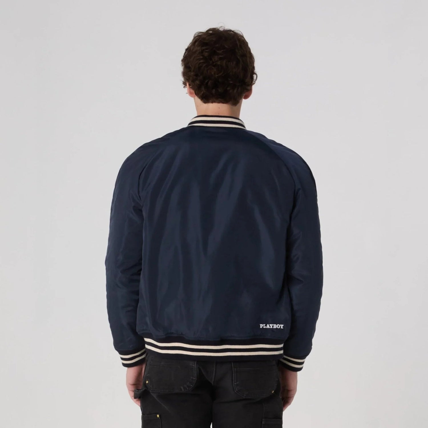Playboy EST.53 giacca varsity blu con maniche pelle