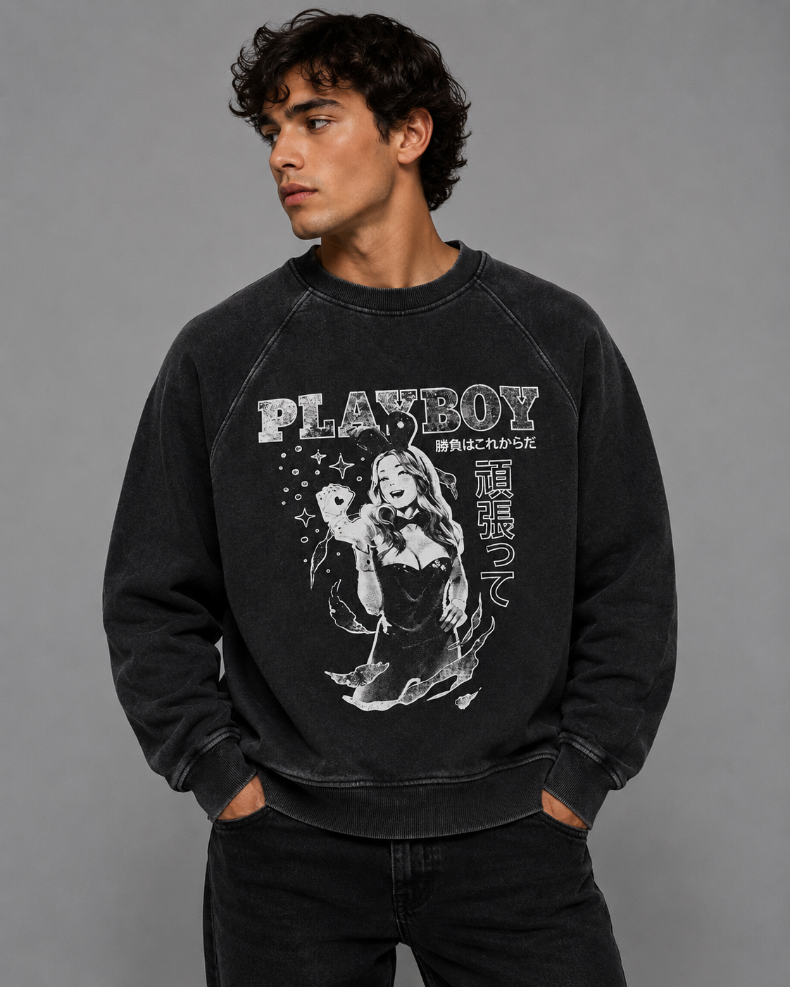 Playboy Bunny Luck felpa girocollo bianca cotone