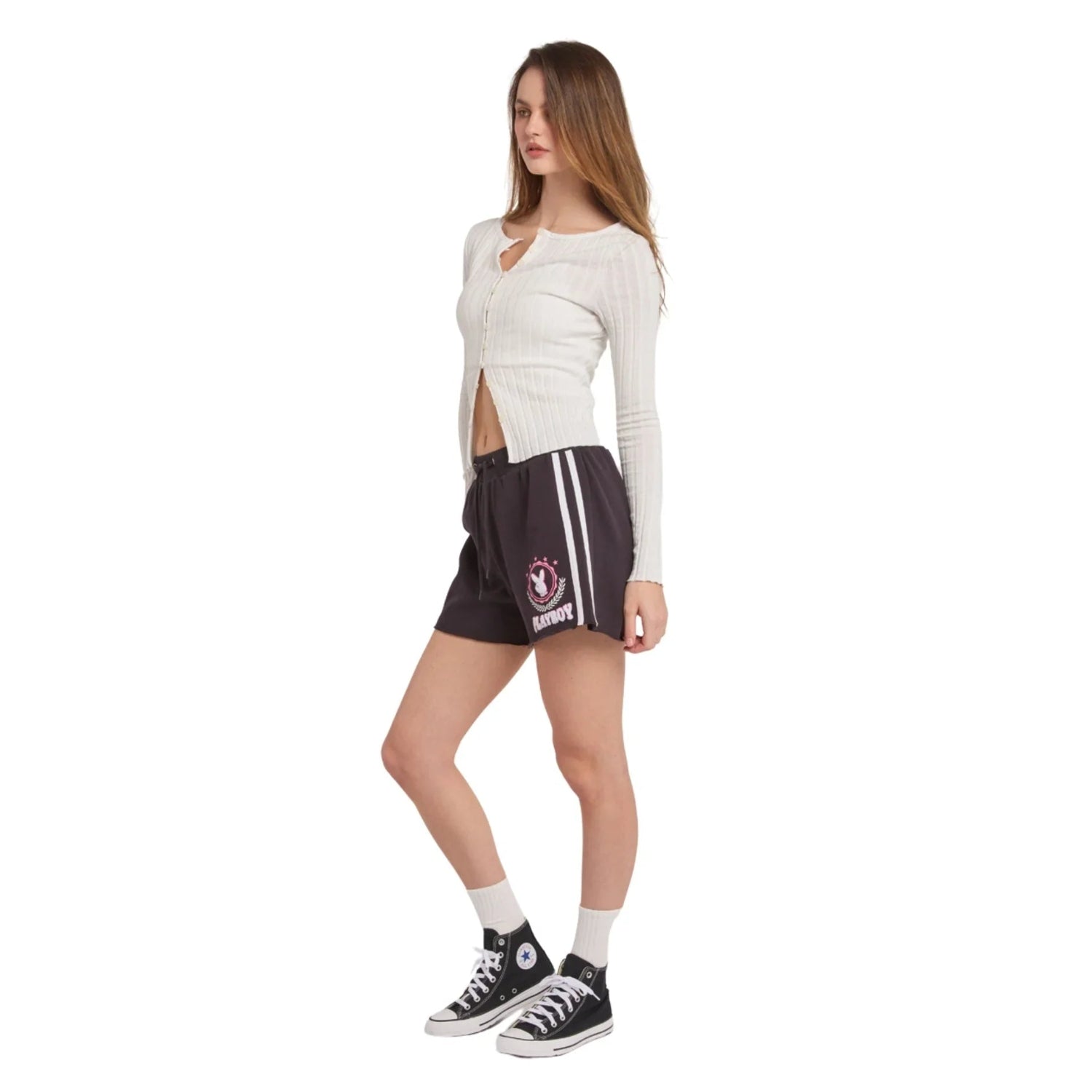 Playboy Varsity Shorts onyx cotone righe laterali