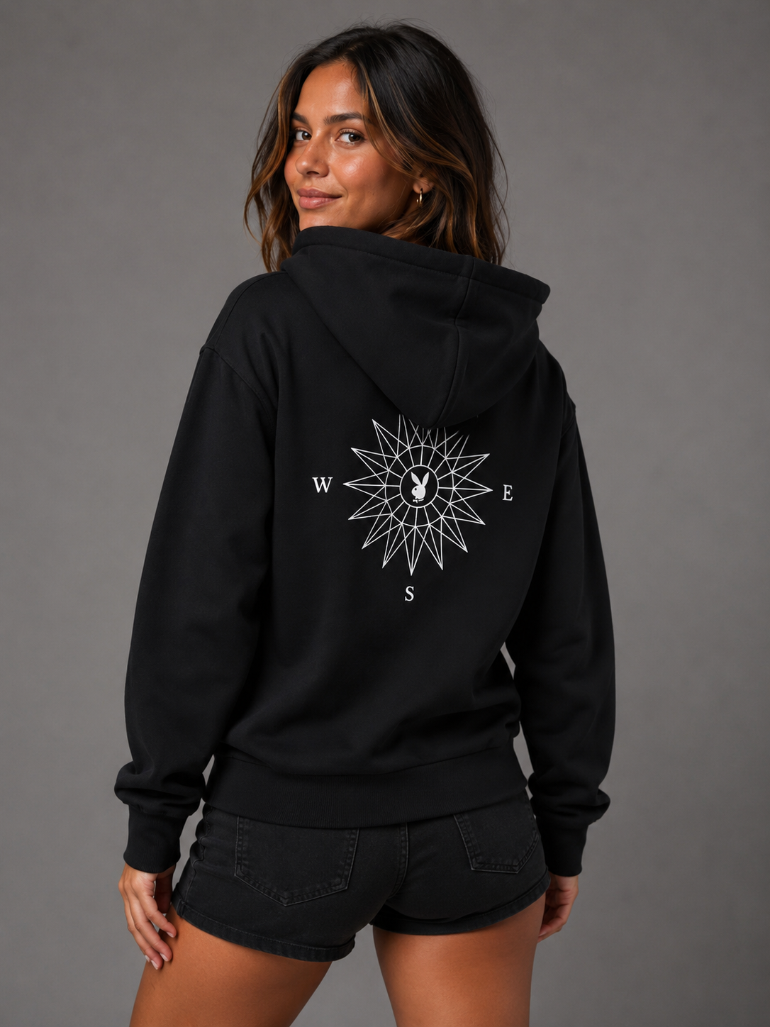 Playboy Compass Zip felpa con cappuccio nera M