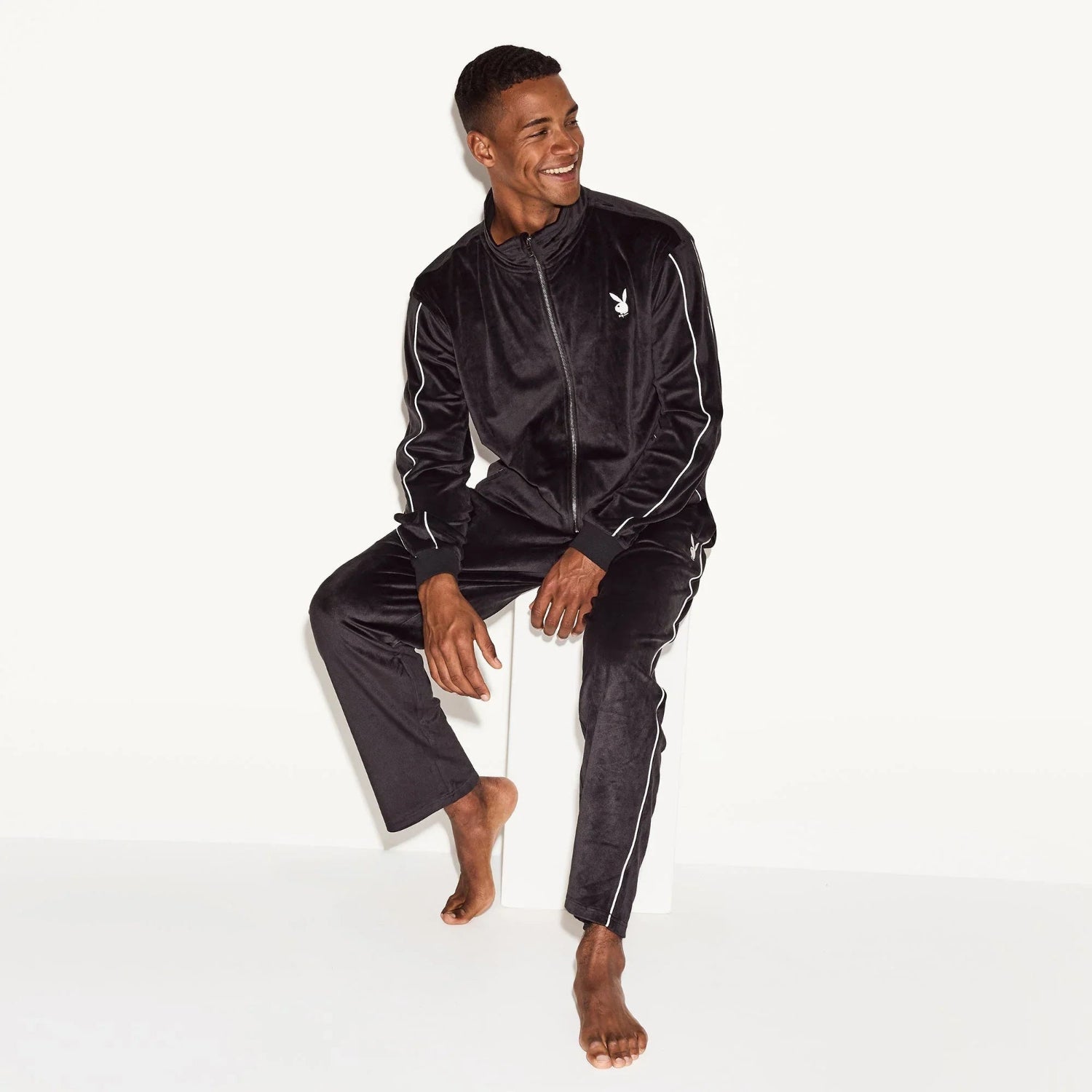 Playboy Velour Pant pantalone tuta uomo nero velluto morbido