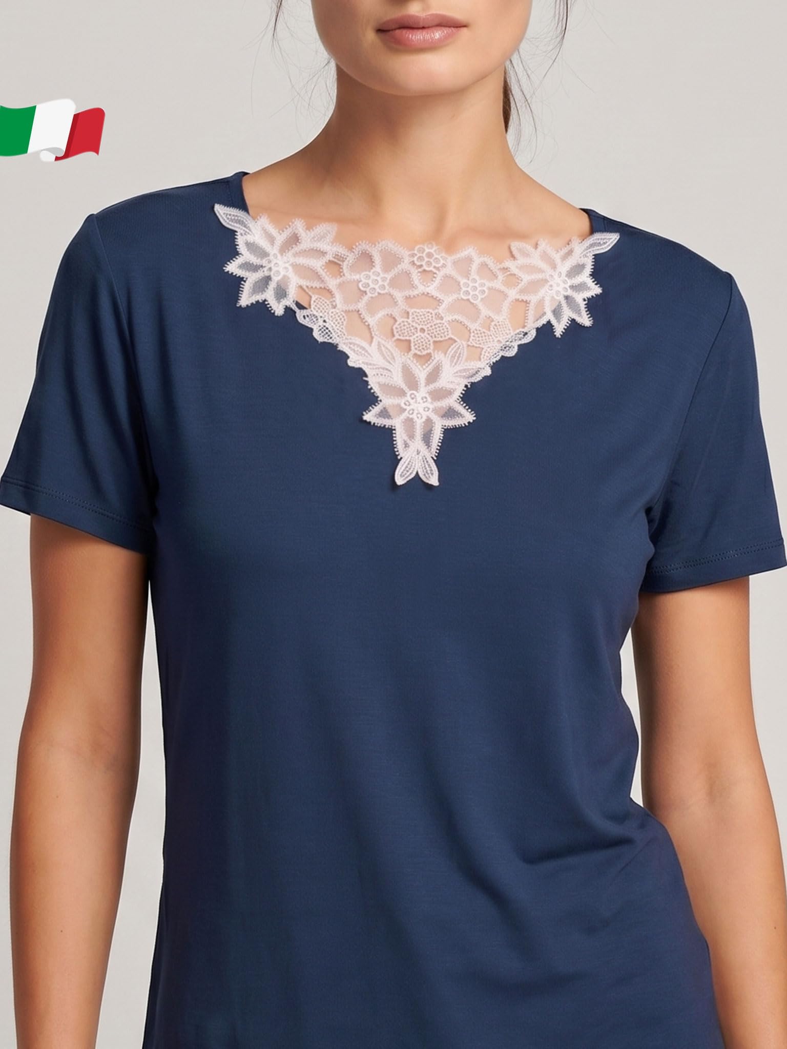 Egi Art. 1785 T-Shirt Donna Viscosa Blu S-M Pizzo Macramè