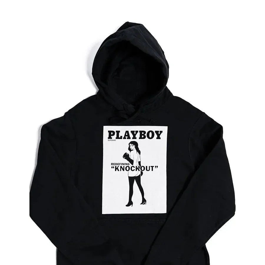 Playboy Knockout Felpa con Cappuccio Nera in Cotone