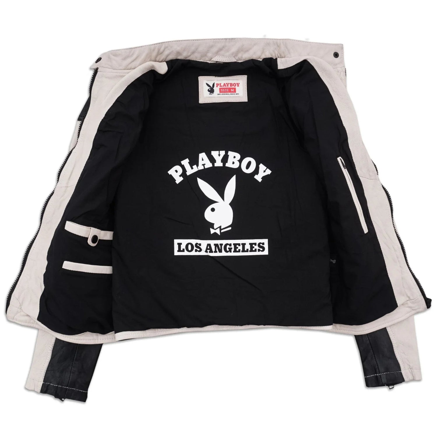 Playboy Anderson giacca pelle vera bianca racing