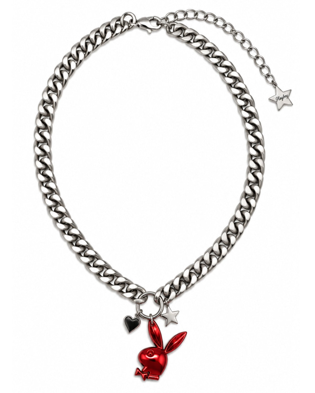 Playboy Rabbit Head 3D collana acciaio argento charms