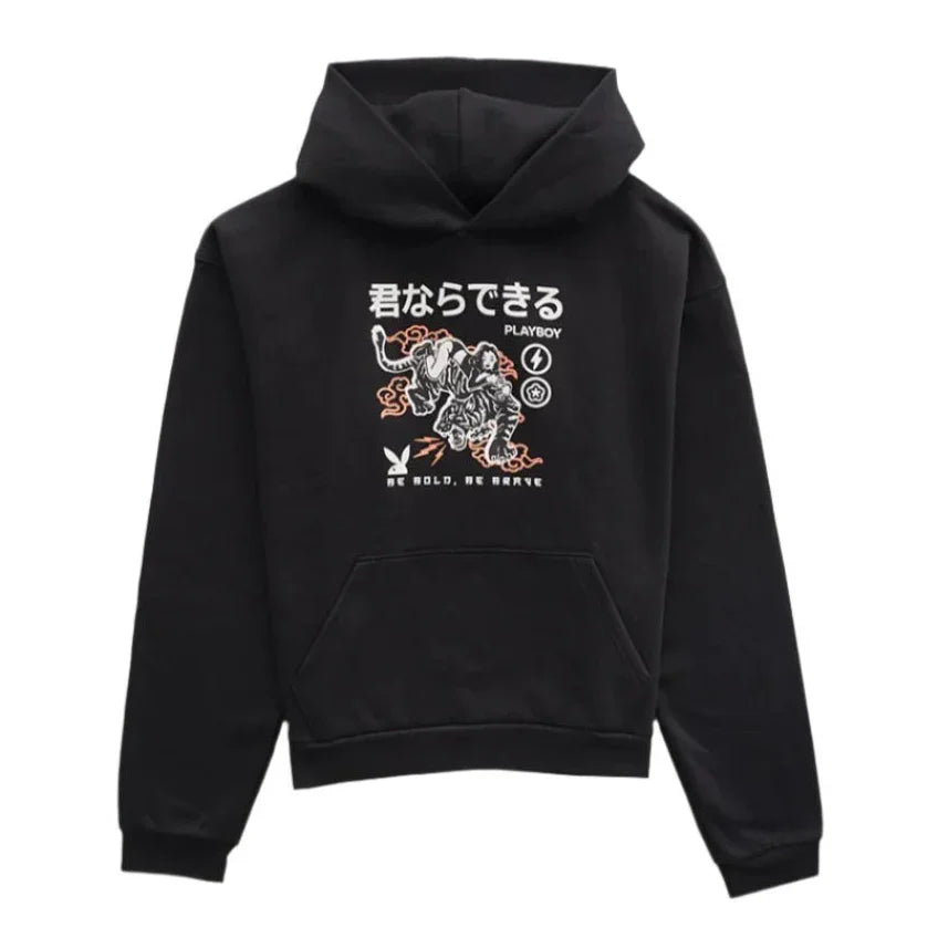 Playboy Be Bold Hoodie Felpa Cappuccio Cotone Nera