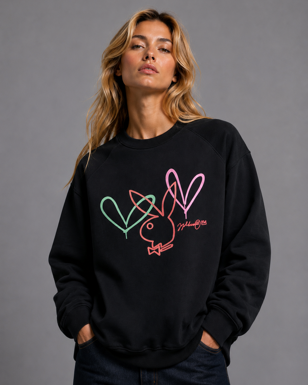 Playboy JGC Love Bunny felpa unisex nera french terry