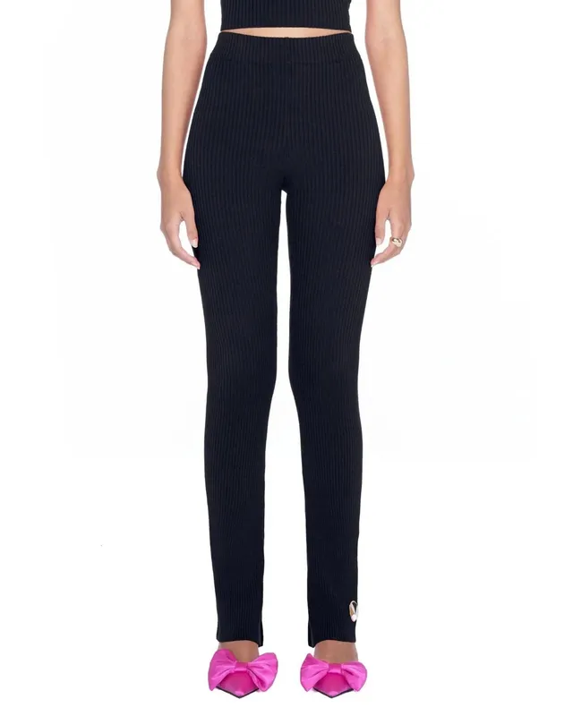 Playboy Flared Ribbed leggings a zampa neri cotone elasticizzato