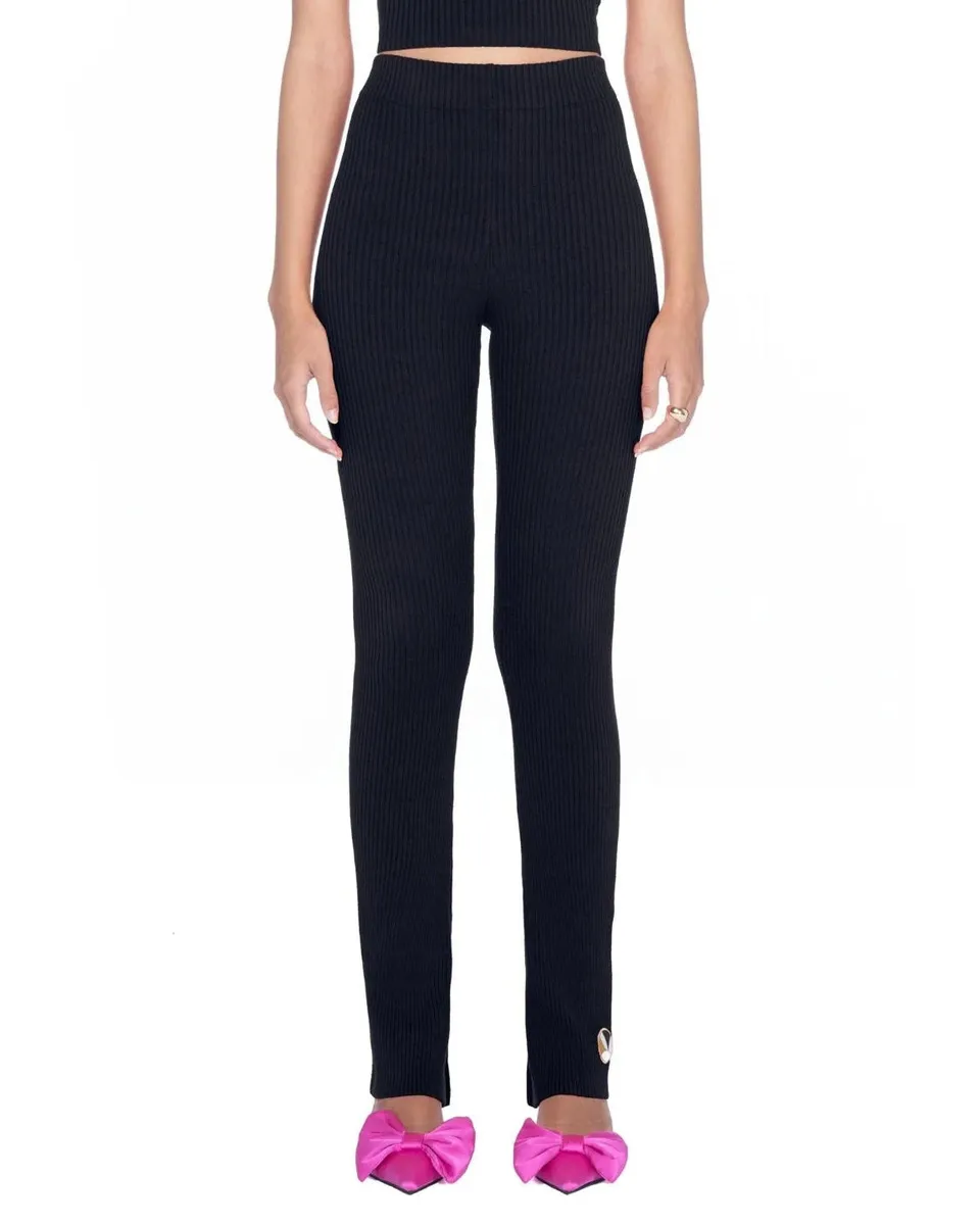 Playboy Flared Ribbed leggings a zampa neri cotone elasticizzato