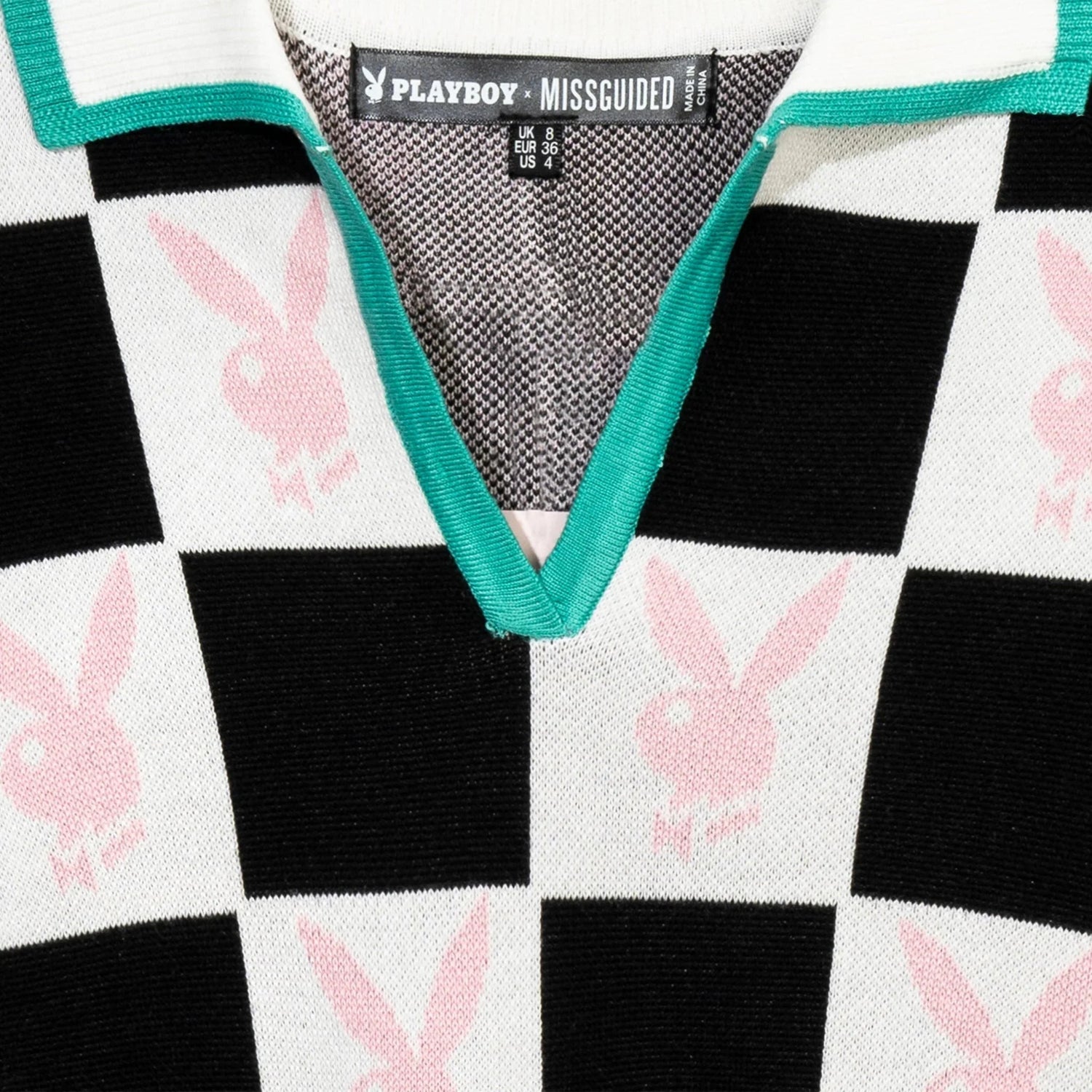 Playboy Checkerboard Top maglia crop scacchi bianco