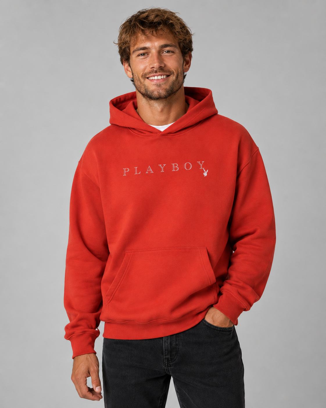 Playboy Enjoy hoodie felpa cappuccio rossa pile
