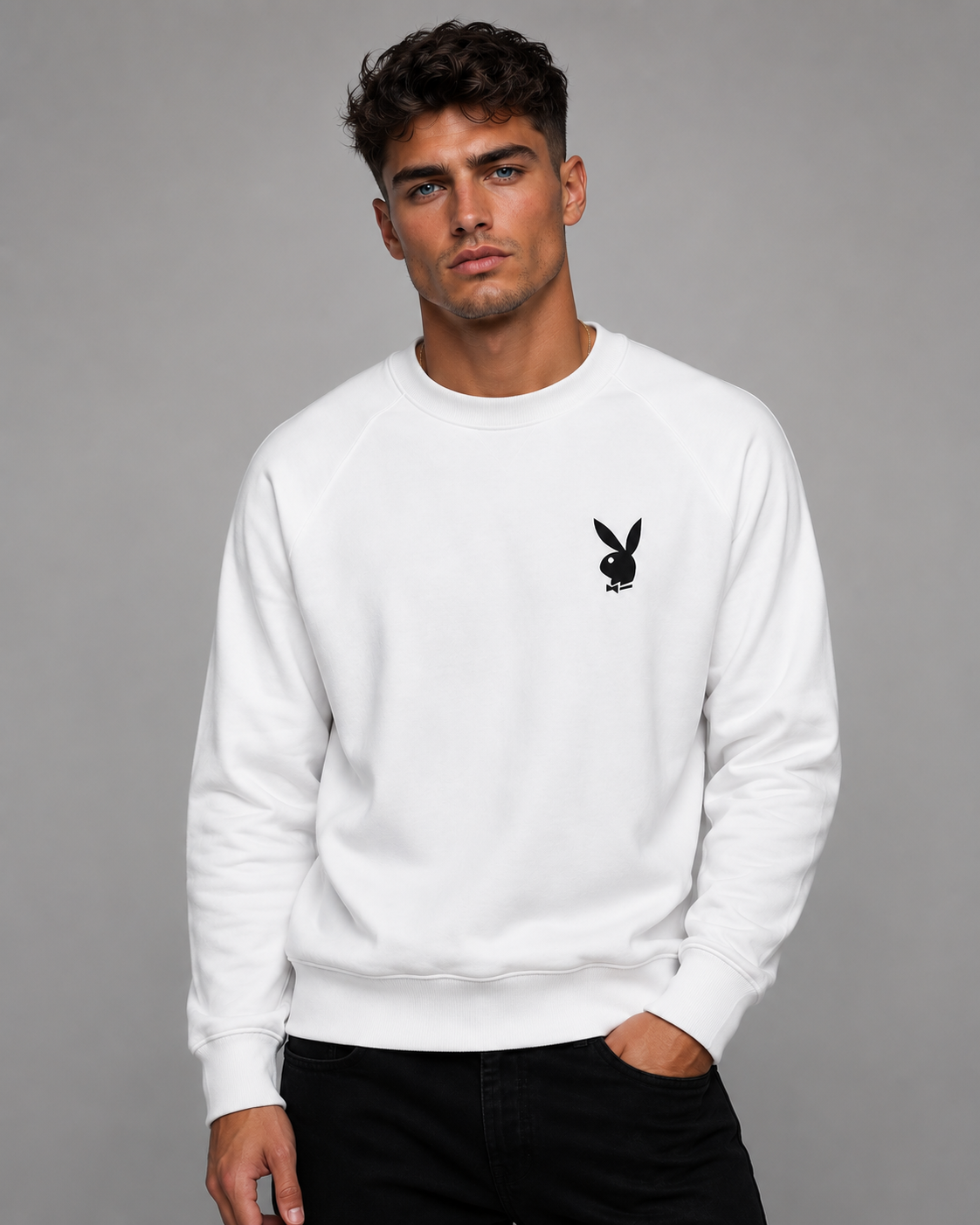 Playboy Studios felpa girocollo bianca unisex cotone
