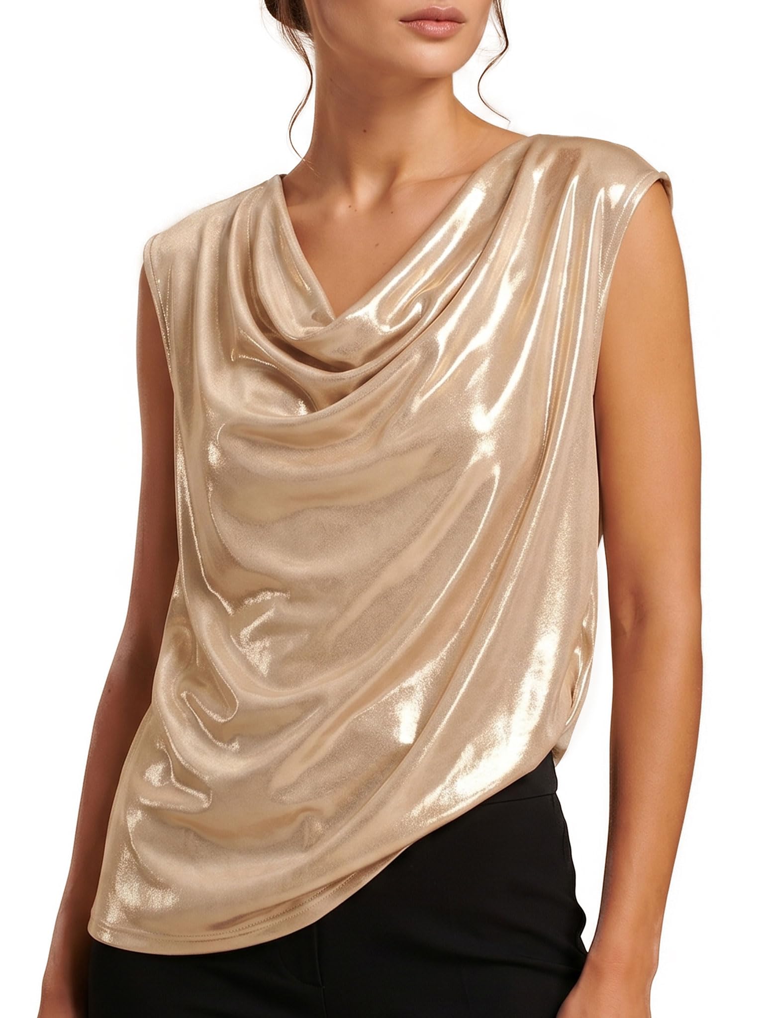 Egi 5065 top donna lurex spalla larga scollo anello