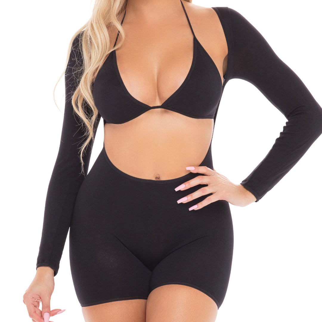 René Rofé Knockout playsuit sexy 2 pezzi nero velato