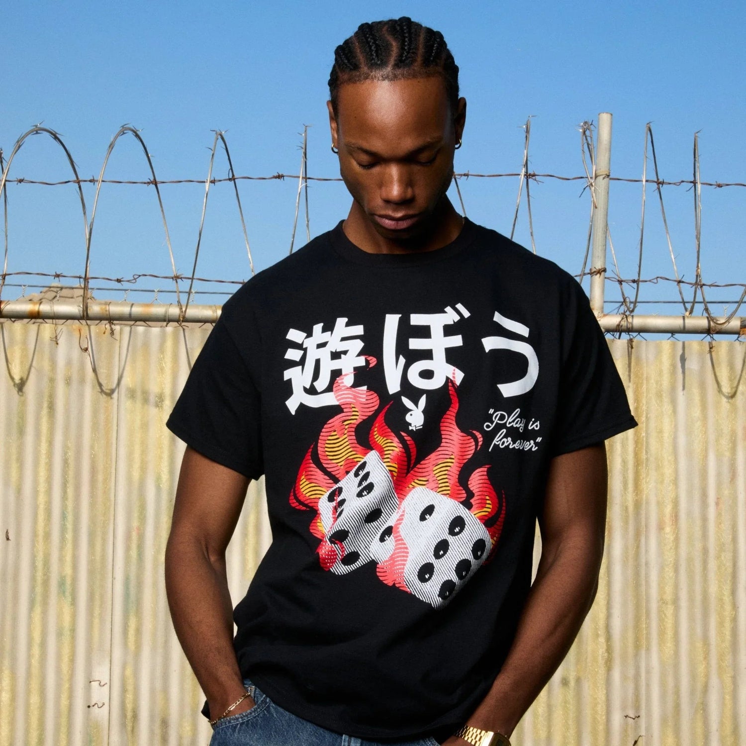 Playboy Fire Dice Tee t-shirt cotone nera unisex