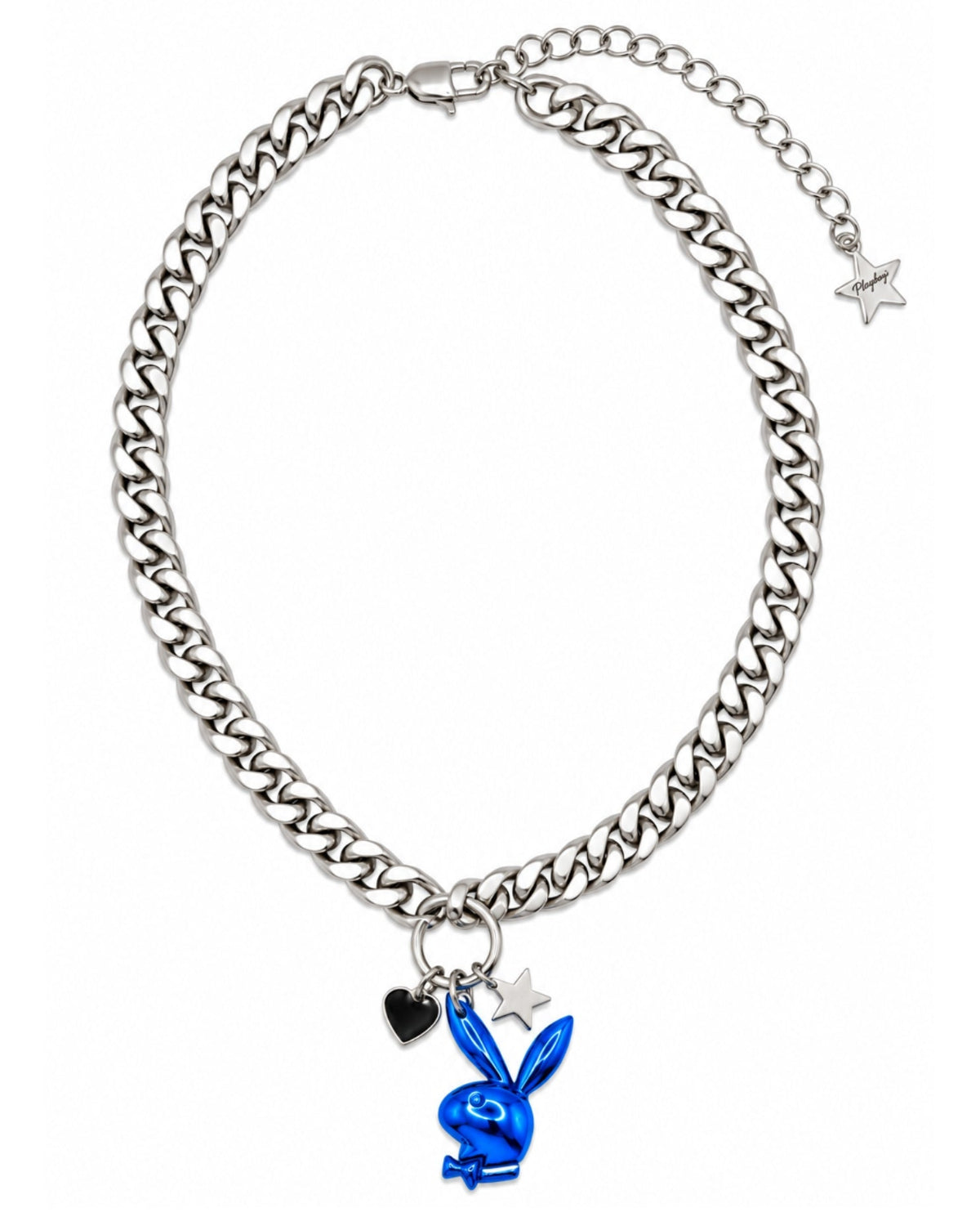Playboy Rabbit Head 3D collana acciaio argento charms